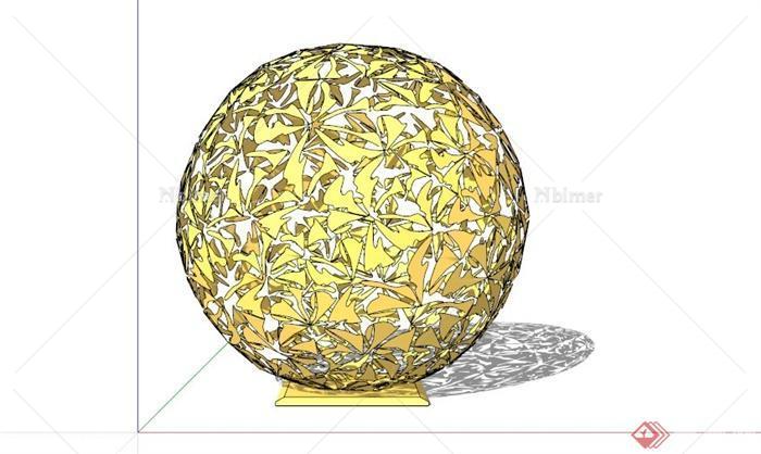 现代金黄镂空球状雕塑设计SU模型[原创]