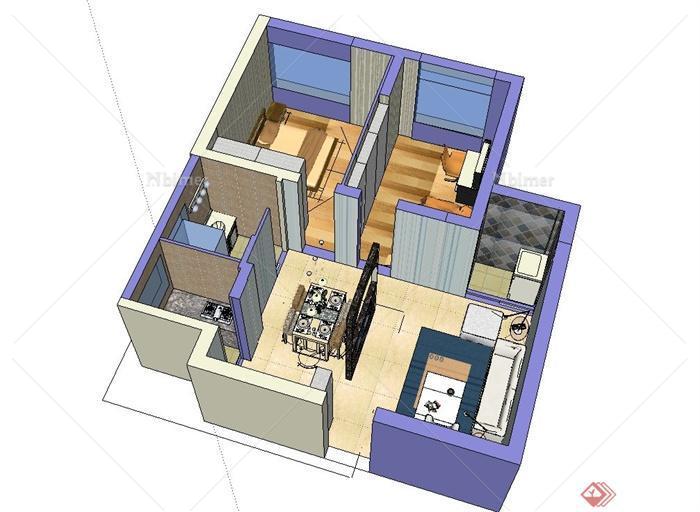 某现代室内设计住宅设计cad施工图、su模型[原创