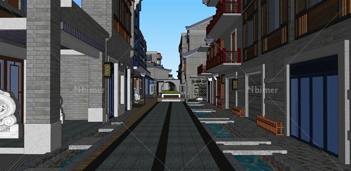新中式风格商业街及建筑设计su模型[原创]