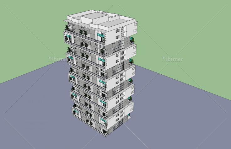 现代高层住宅楼(46841)su模型下载