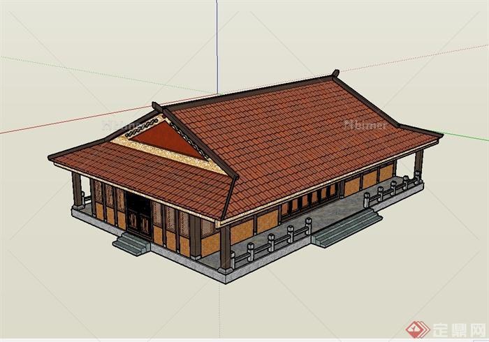 某古典中式风格详细旅游区建筑楼设计su模型[原创