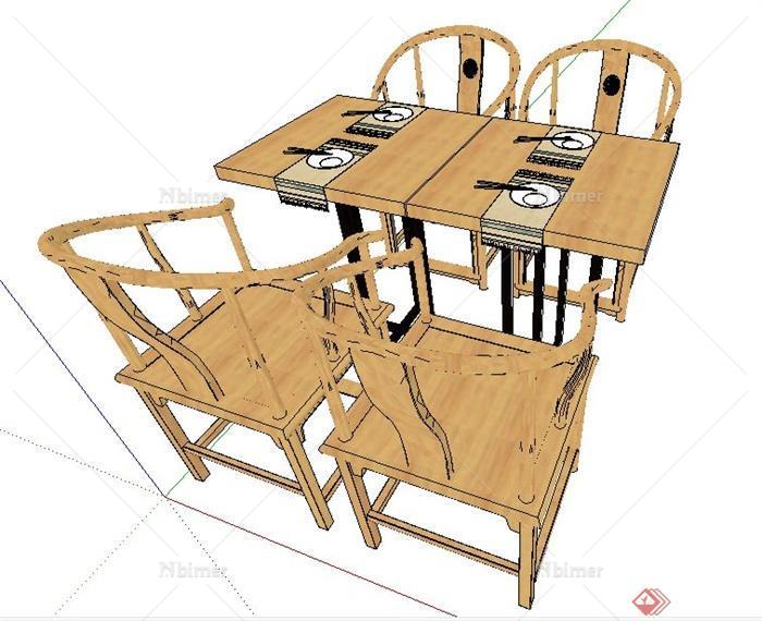 现代风格与中式风格餐桌椅su模型