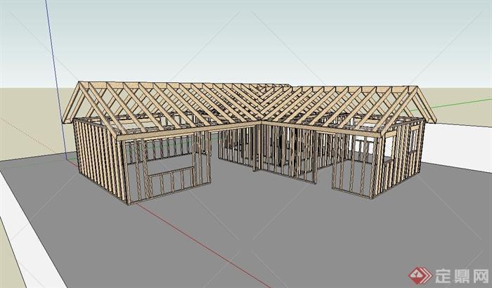 某木质单层住宅建筑框架设计SU模型