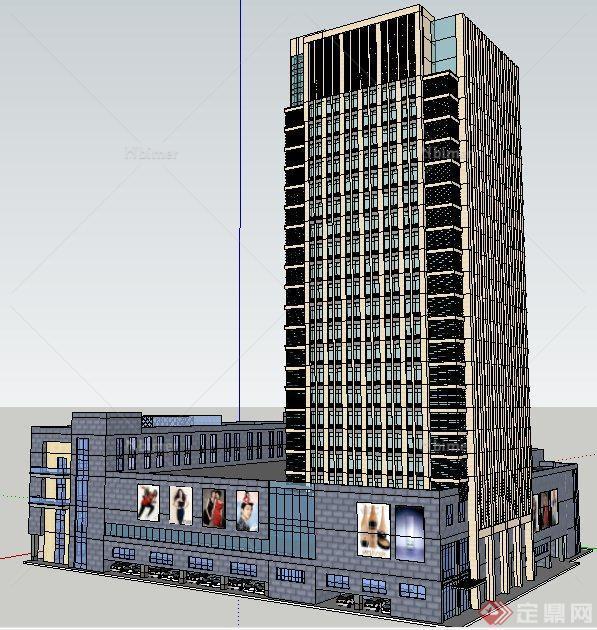 现代风格商场及高层酒店建筑设计SU模型
