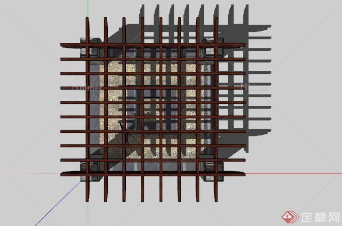 某矩形木顶石柱廊架SU模型
