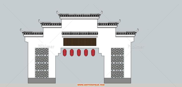 现代中式建筑入口门楼雨篷