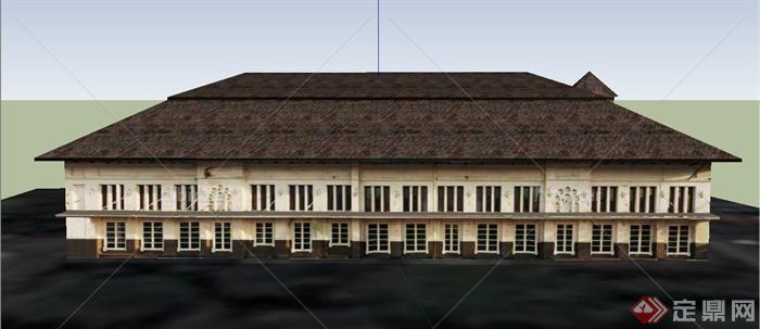 某两层东南亚风格教学楼建筑设计SU模型