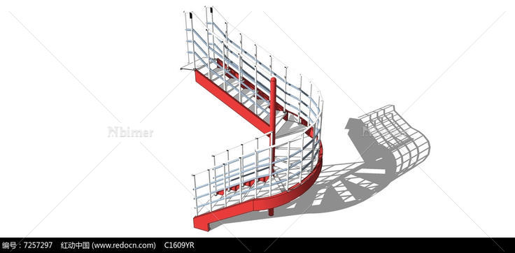 红白U型楼梯SU模型