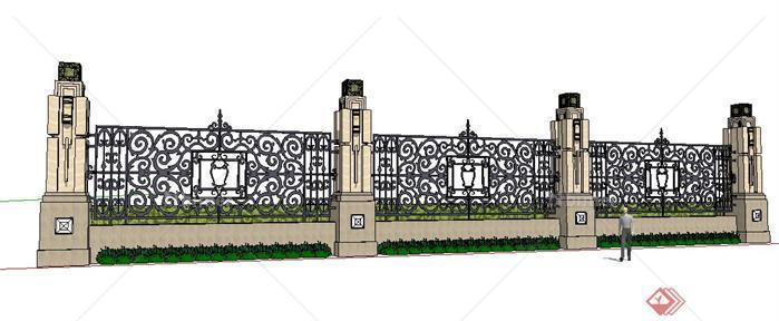 某欧式豪华居住区围墙设计SketchUp(SU)3D模型