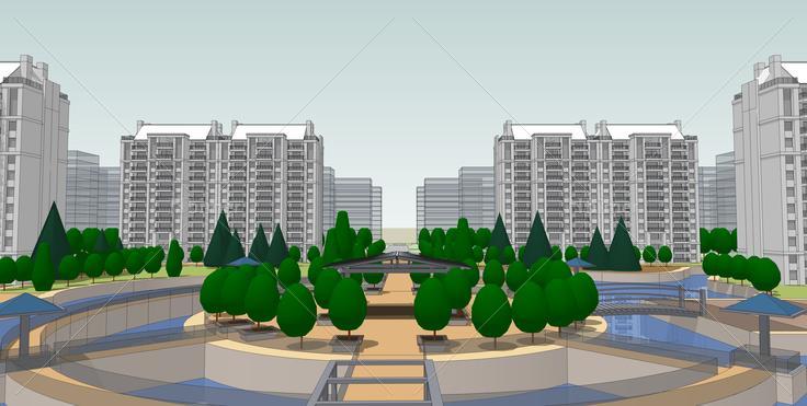 现代风格住宅区中心绿地sketchup模型