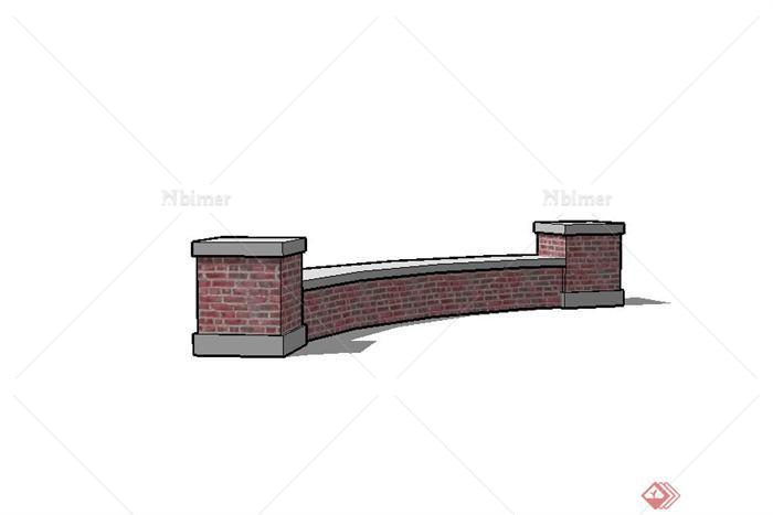 某现代风格砖砌矮墙坐凳设计su模型[原创]