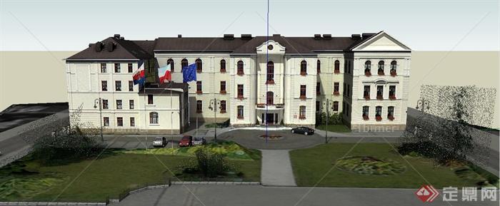 欧式风格三层领事馆建筑设计su模型