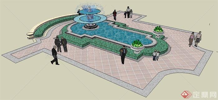 现代风格园林喷泉水景su模型