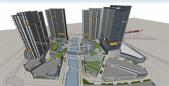 商业街 公寓 办公楼项目SketchUp精致设计模型[原