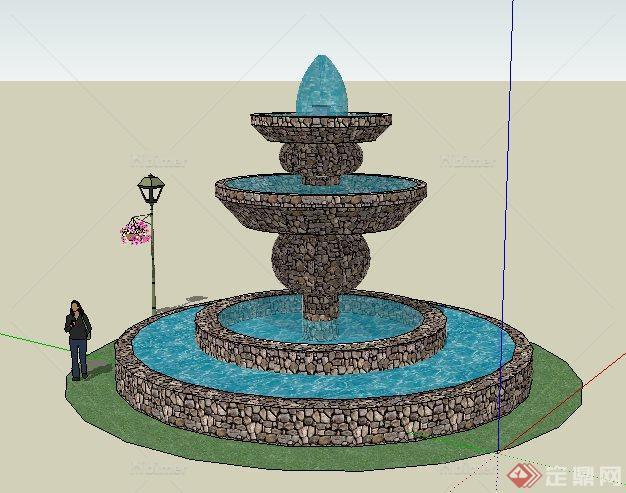 多层喷泉景观水池设计su模型[原创]