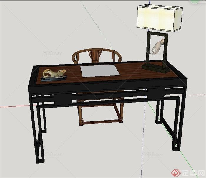 中式木质办公桌椅设计SU模型