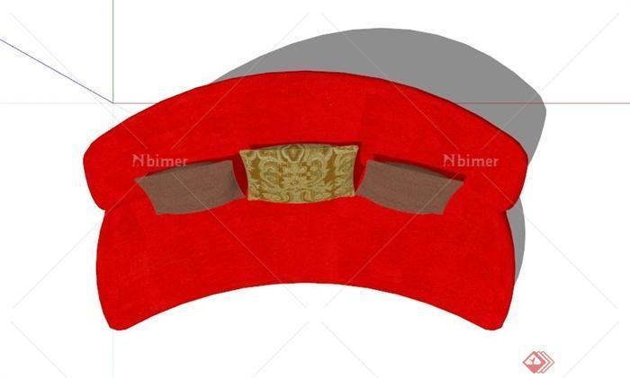 现代红色弧形沙发设计SU模型[原创]