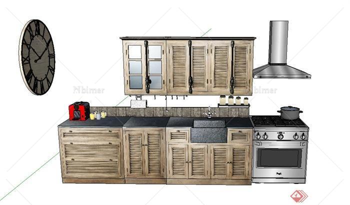 室内木质厨卫设施橱柜设计SU模型[原创]