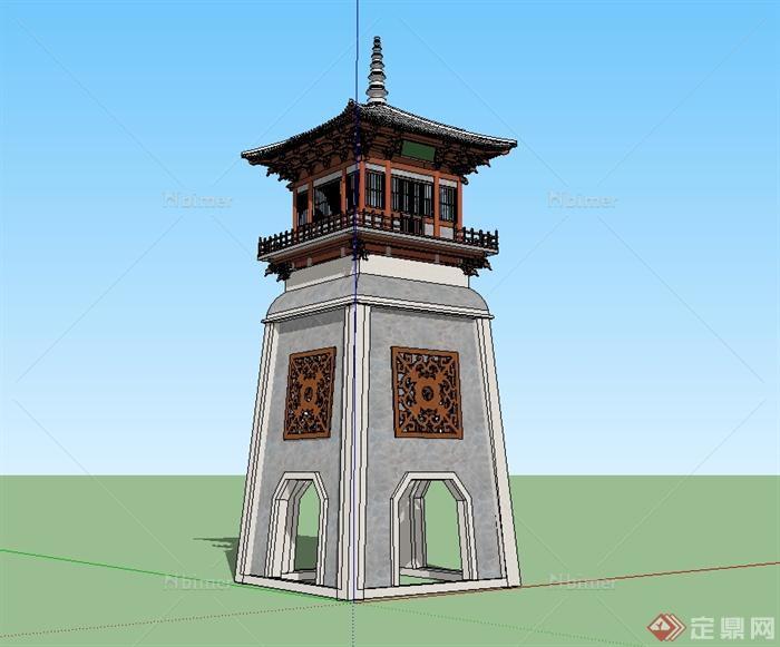 某古典中式塔楼设计su模型[原创]