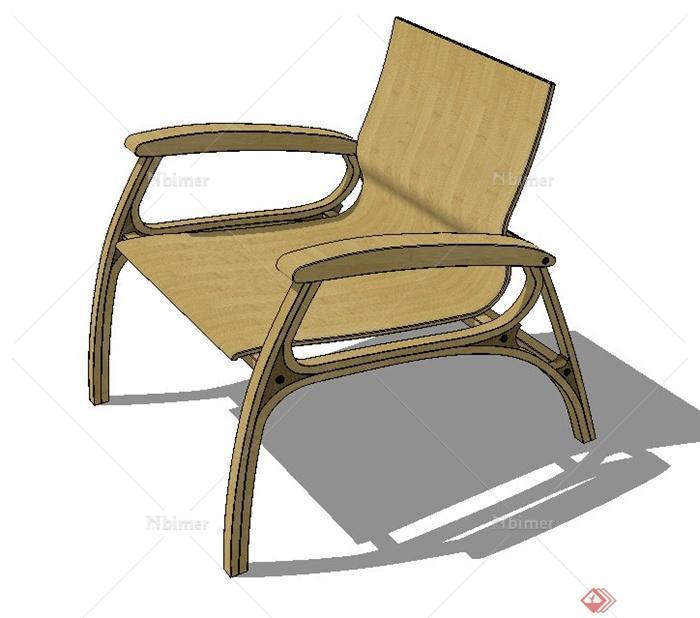 现代室内木质有扶手椅子设计SU模型[原创]