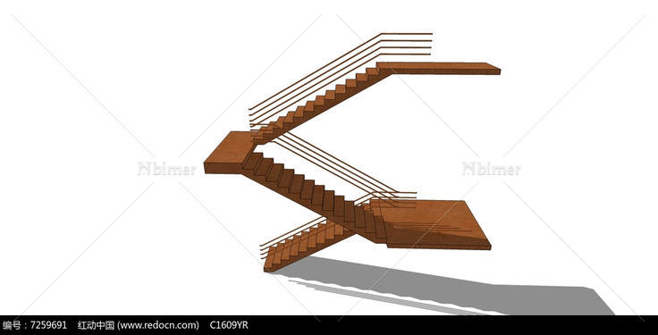 Z型木质楼梯su模型