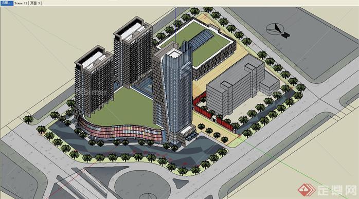 某市现代风格商业综合体建筑设计SU模型（3）