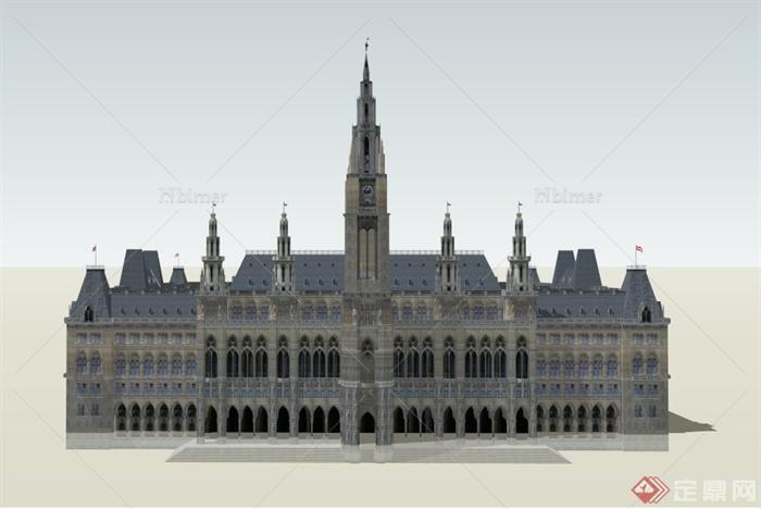 欧式某大型教堂建筑设计SU模型