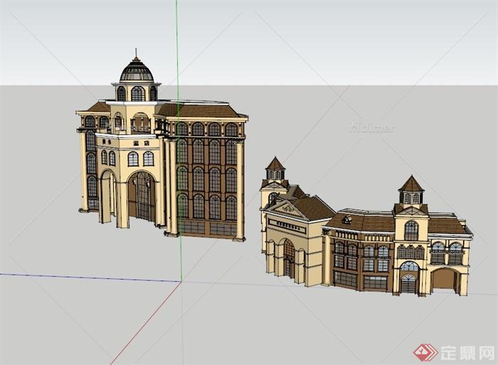 某欧式风格商务酒店及商业楼设计su模型[原创]