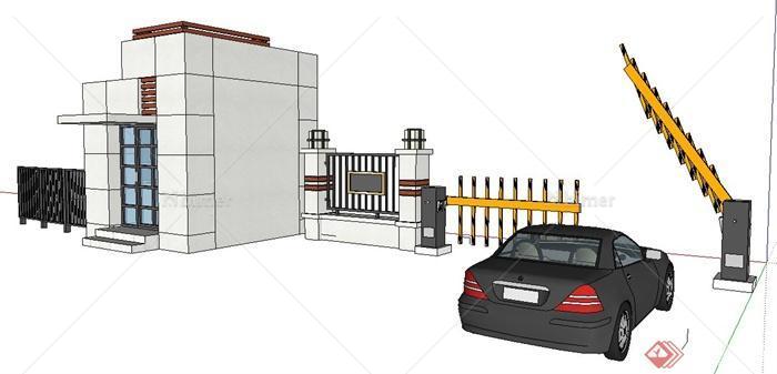 现代简约风格小区大门设计su模型