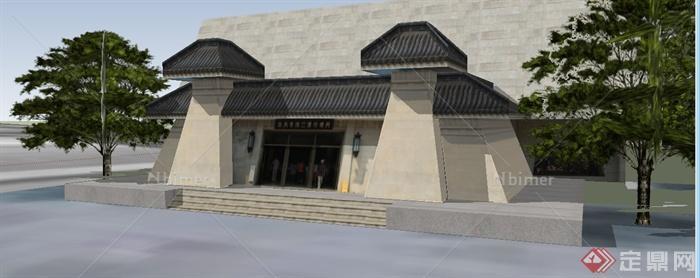 中式纪念馆文化馆建筑su模型[原创]