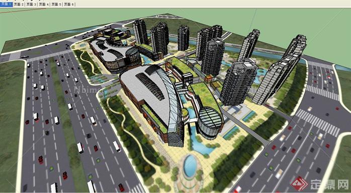 某城市商业综合体建筑规划SU设计模型