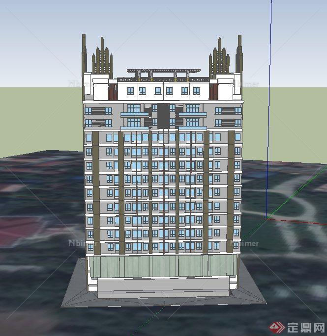 现代某12层住宅建筑设计SU模型