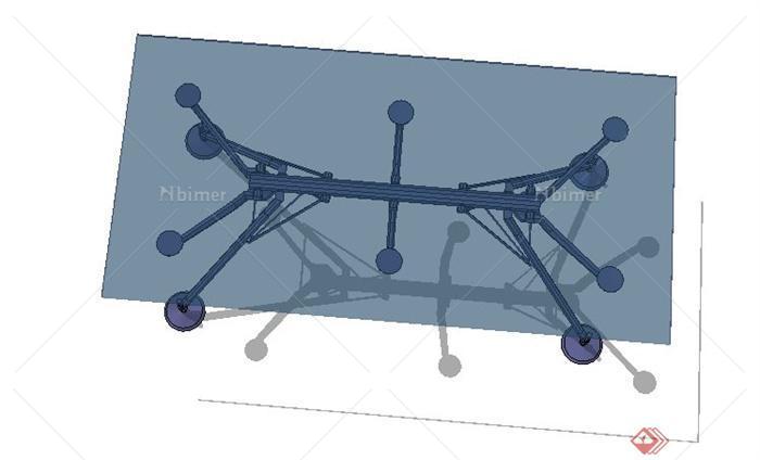 现代长方形铁艺玻璃桌子设计SU模型