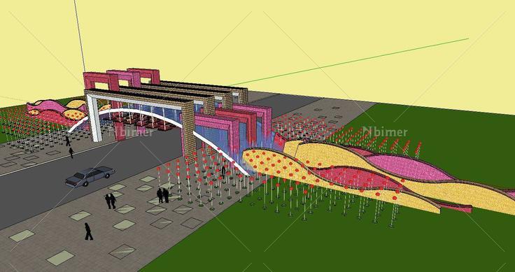 04148-5现代小区工厂大门入口(97466)su模型下载