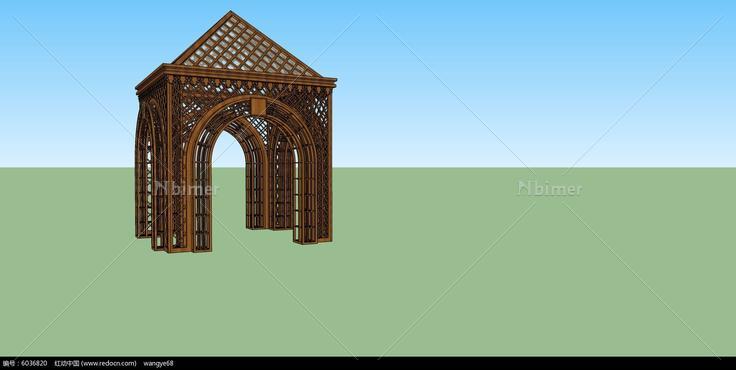 镂空拱形门亭子SU模型