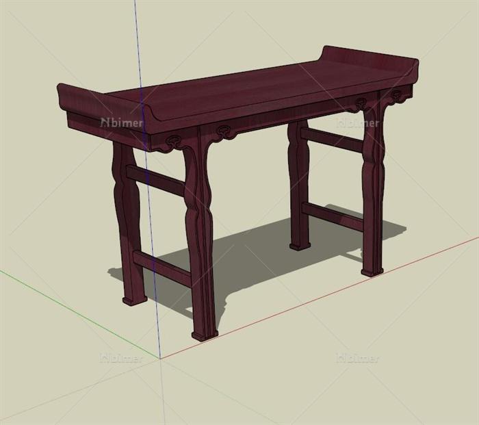古典中式风格木质书桌设计su模型[原创]