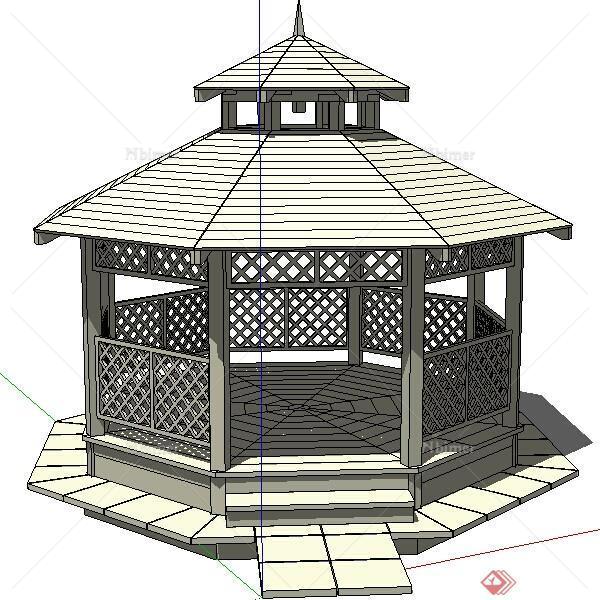 园林景观之大型八角亭子设计方案su模型