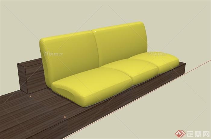 木台黄色三人沙发设计SU模型[原创]