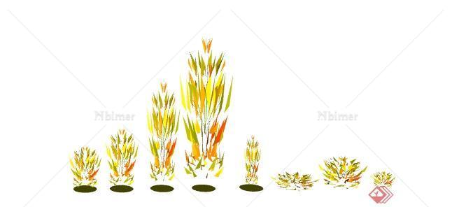 几棵秋季灌木的景观植物设计SU模型