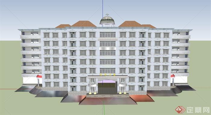 现代某七层二中综合大楼建筑设计SU模型