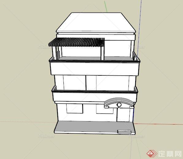 某现代三层别墅住宅建筑设计SU模型