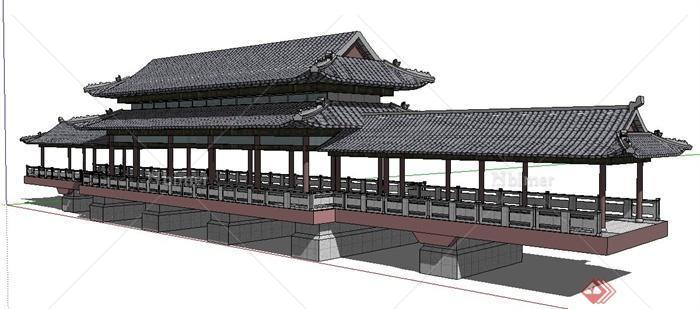 中式风格重檐廊桥su模型