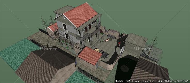 Sketch Up 精品模型---写实风格乡村二层楼房及庭