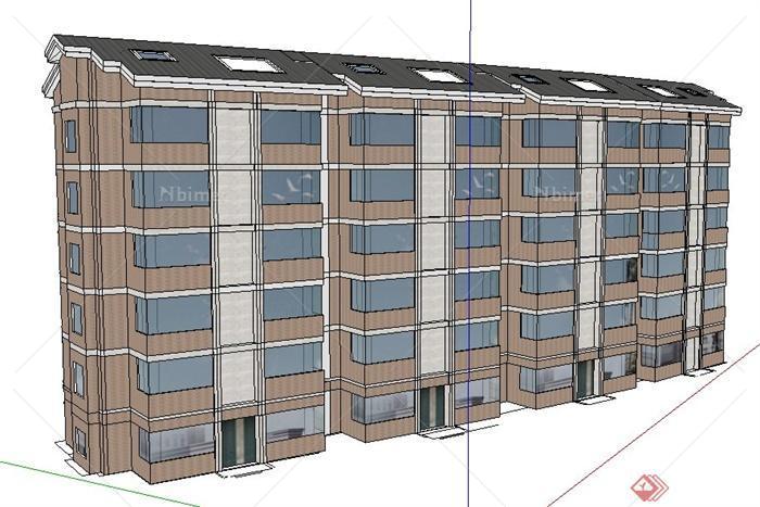 现代6层公寓住宅楼建筑设计su模型
