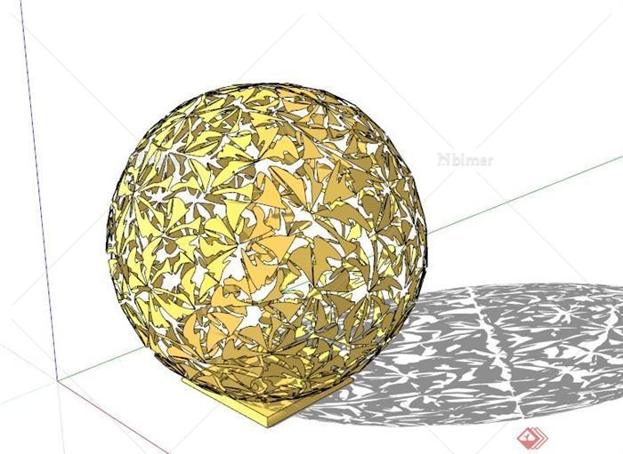 现代金黄镂空球状雕塑设计SU模型[原创]
