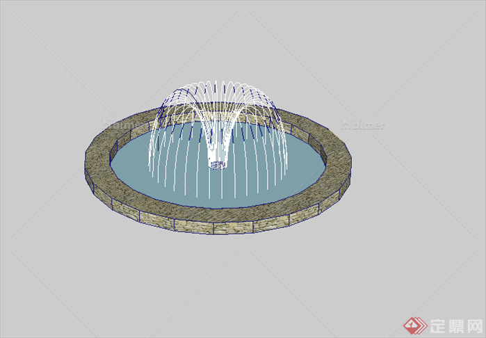 某圆形喷水池喷泉跌水设计SU模型素材2