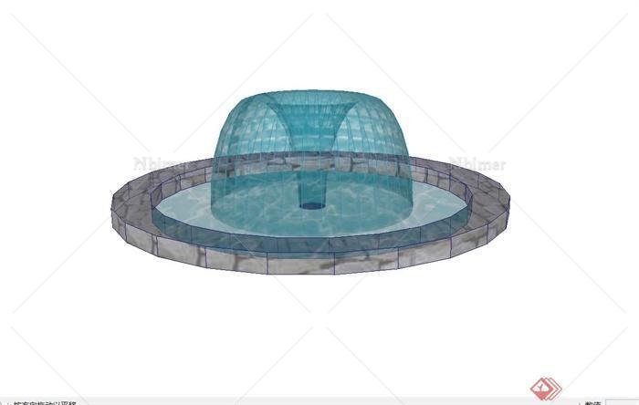 小区入口圆形喷泉水池设计su模型