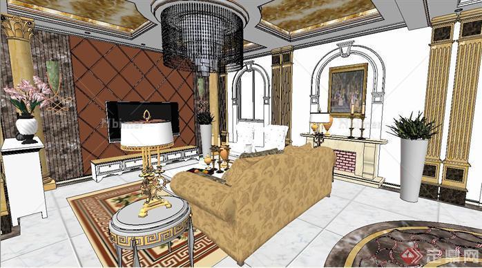 一套豪华欧式客厅装修装潢方案SU精致设计模型