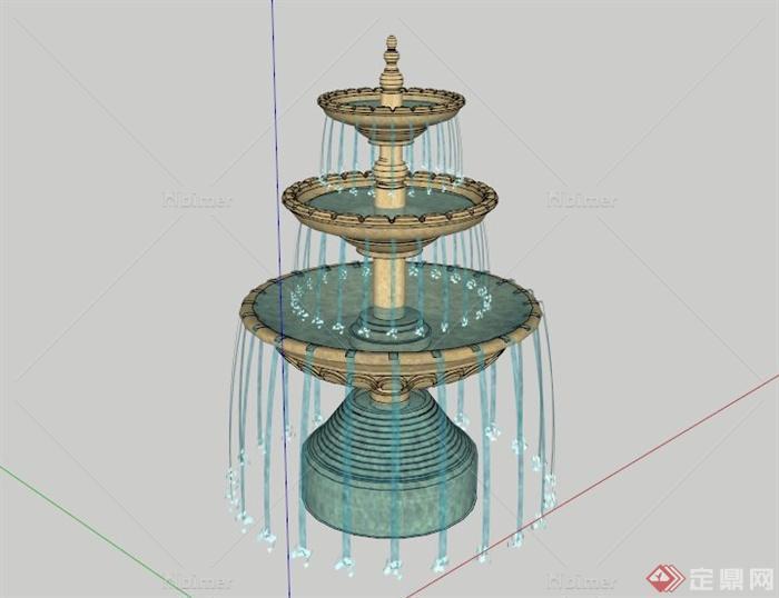 三层喷泉水池SU模型