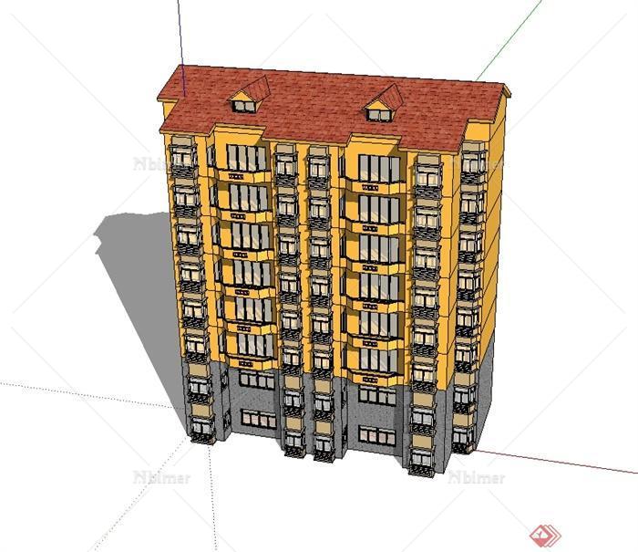 欧式风格详细小高层居住小区楼建筑SU模型[原创]